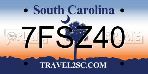 7FSZ40 South Carolina License Plate
