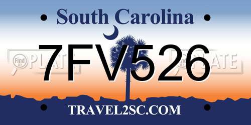 7FV526 South Carolina License Plate