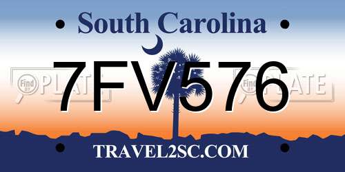 7FV576 South Carolina License Plate