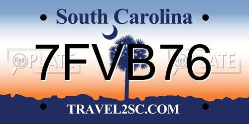 7FVB76 South Carolina License Plate
