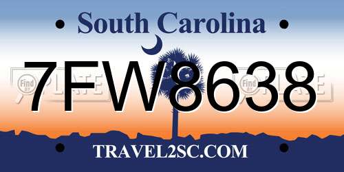 7FW8638 South Carolina License Plate