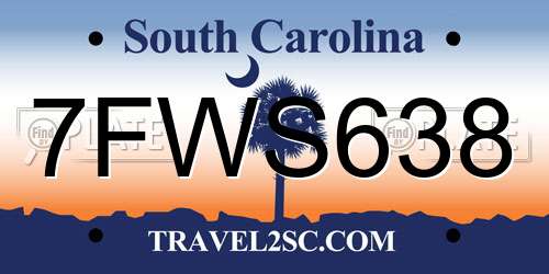 7FWS638 South Carolina License Plate
