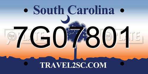 7G07801 South Carolina License Plate