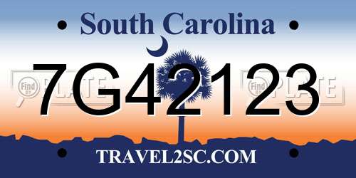 7G42123 South Carolina License Plate