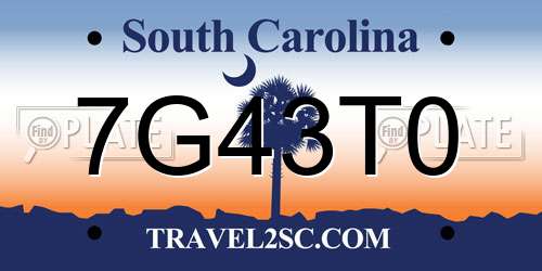 7G43T0 South Carolina License Plate