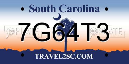 7G64T3 South Carolina License Plate