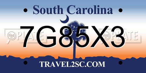 7G85X3 South Carolina License Plate