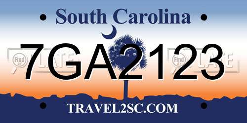 7GA2123 South Carolina License Plate