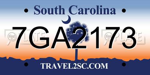 7GA2173 South Carolina License Plate