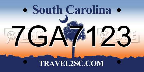 7GA7123 South Carolina License Plate