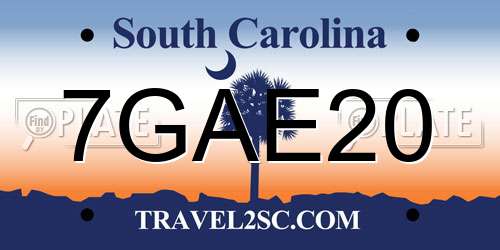 7GAE20 South Carolina License Plate