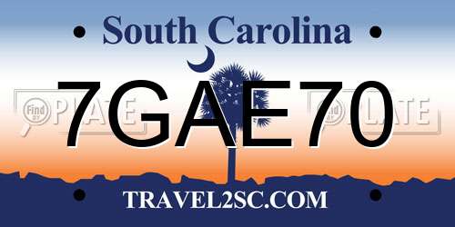 7GAE70 South Carolina License Plate