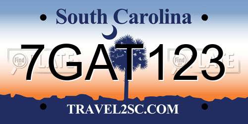 7GAT123 South Carolina License Plate