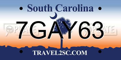 7GAY63 South Carolina License Plate