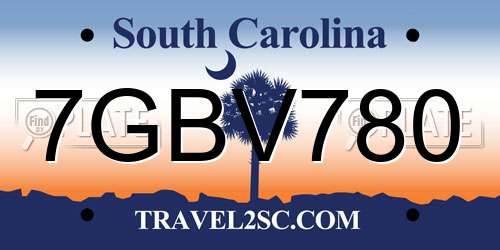 7GBV780 South Carolina License Plate