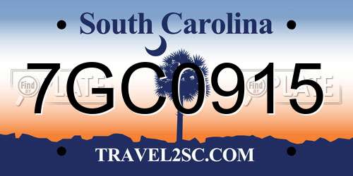 7GC0915 South Carolina License Plate