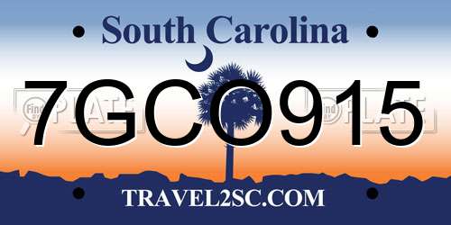 7GCO915 South Carolina License Plate