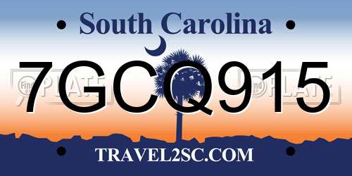 7GCQ915 South Carolina License Plate
