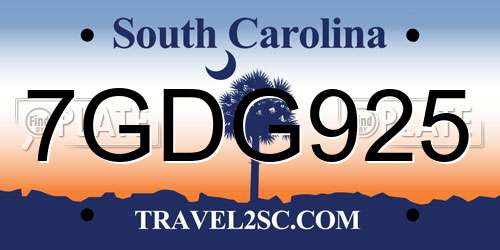 7GDG925 South Carolina License Plate