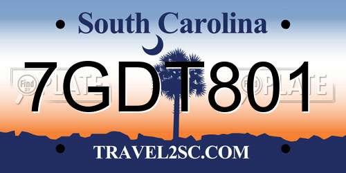 7GDT801 South Carolina License Plate