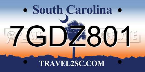 7GDZ801 South Carolina License Plate