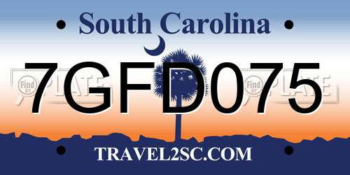 7GFD075 South Carolina License Plate