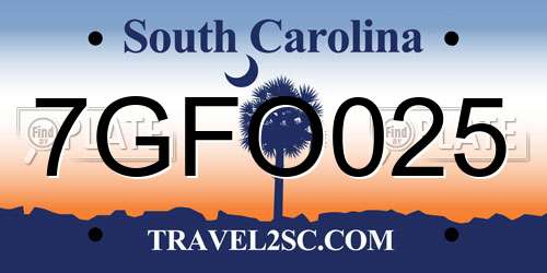 7GFO025 South Carolina License Plate