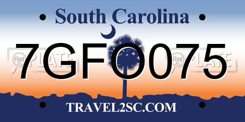 7GFO075 South Carolina License Plate