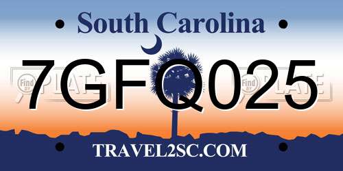 7GFQ025 South Carolina License Plate