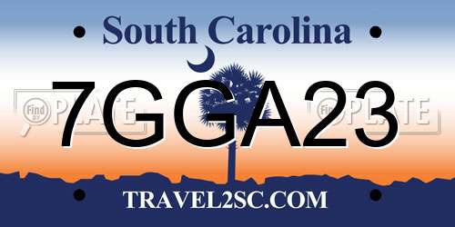 7GGA23 South Carolina License Plate