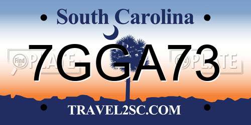 7GGA73 South Carolina License Plate
