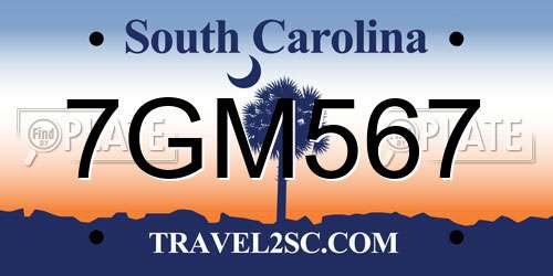 7GM567 South Carolina License Plate