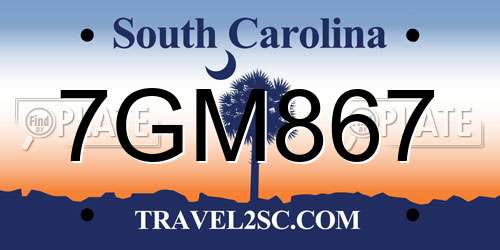 7GM867 South Carolina License Plate