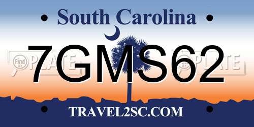7GMS62 South Carolina License Plate