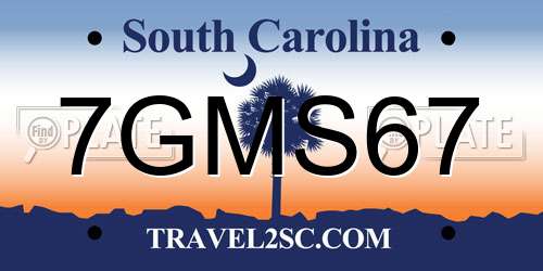 7GMS67 South Carolina License Plate