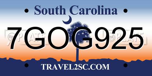 7GOG925 South Carolina License Plate