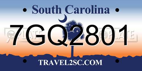 7GQ2801 South Carolina License Plate