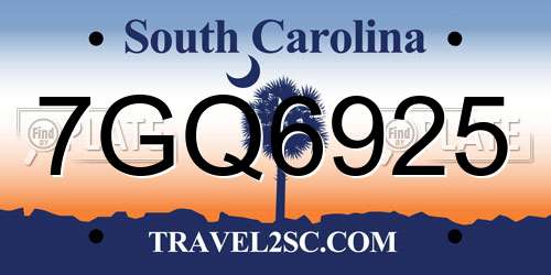 7GQ6925 South Carolina License Plate