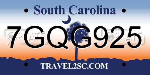 7GQG925 South Carolina License Plate