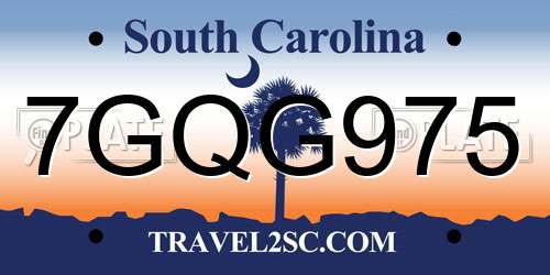 7GQG975 South Carolina License Plate