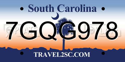 7GQG978 South Carolina License Plate