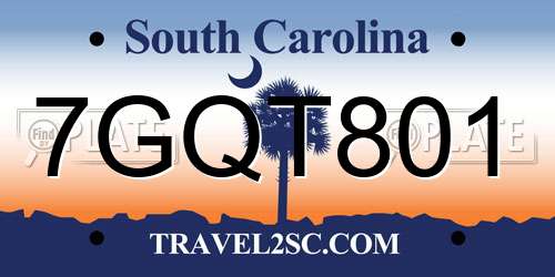 7GQT801 South Carolina License Plate