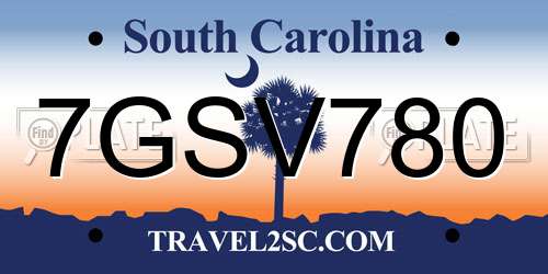 7GSV780 South Carolina License Plate