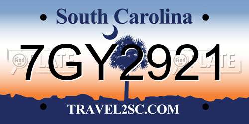 7GY2921 South Carolina License Plate