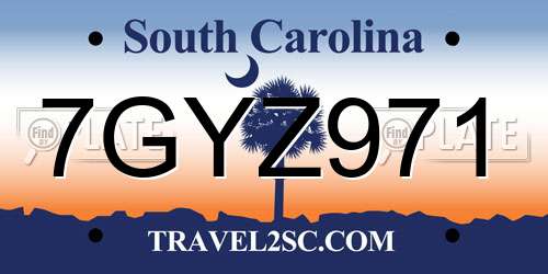 7GYZ971 South Carolina License Plate