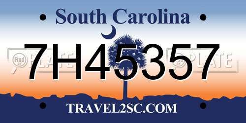7H45357 South Carolina License Plate