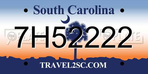 7H52222 South Carolina License Plate