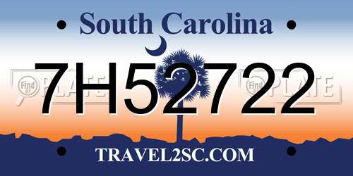 7H52722 South Carolina License Plate