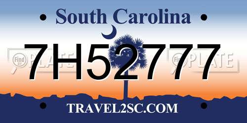 7H52777 South Carolina License Plate