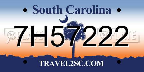 7H57222 South Carolina License Plate